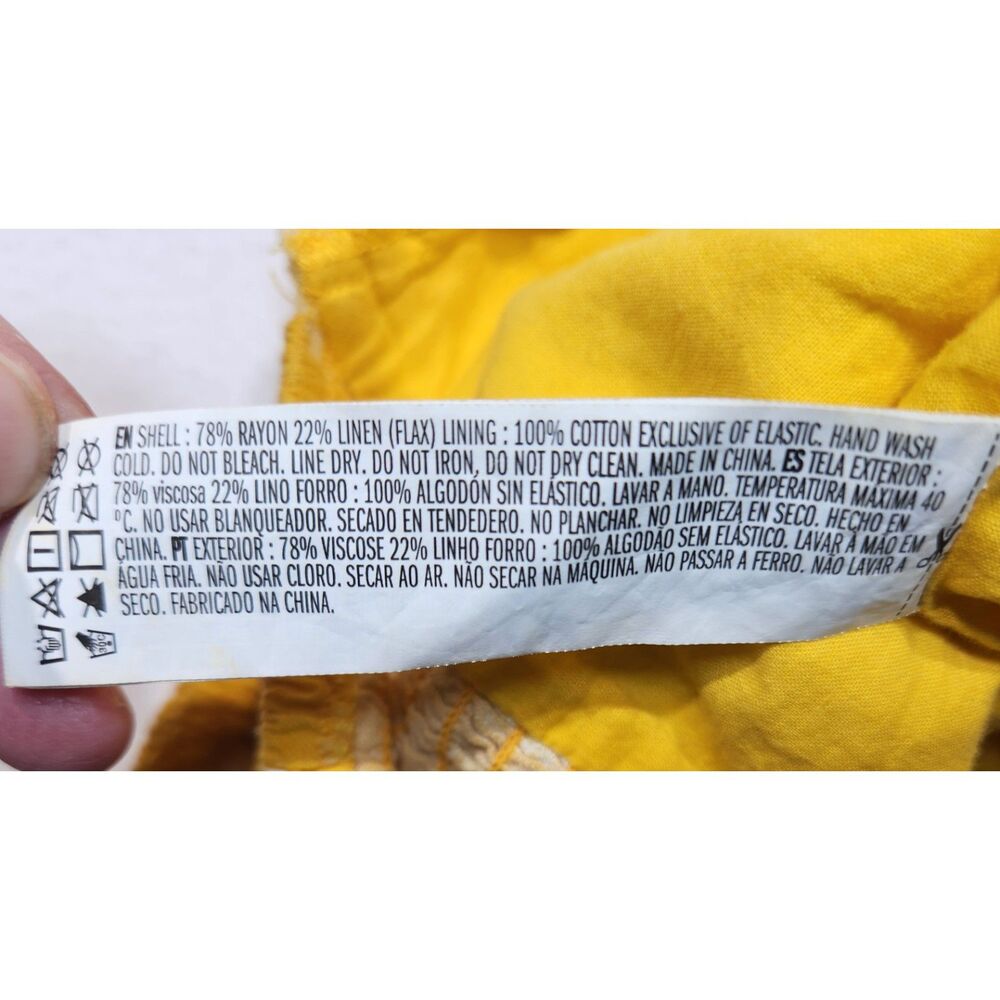 Forever 21 Crop Top Small Yellow Floral Puff Sleeve Milkmaid Cottage Linen Blend - Picture 7 of 10